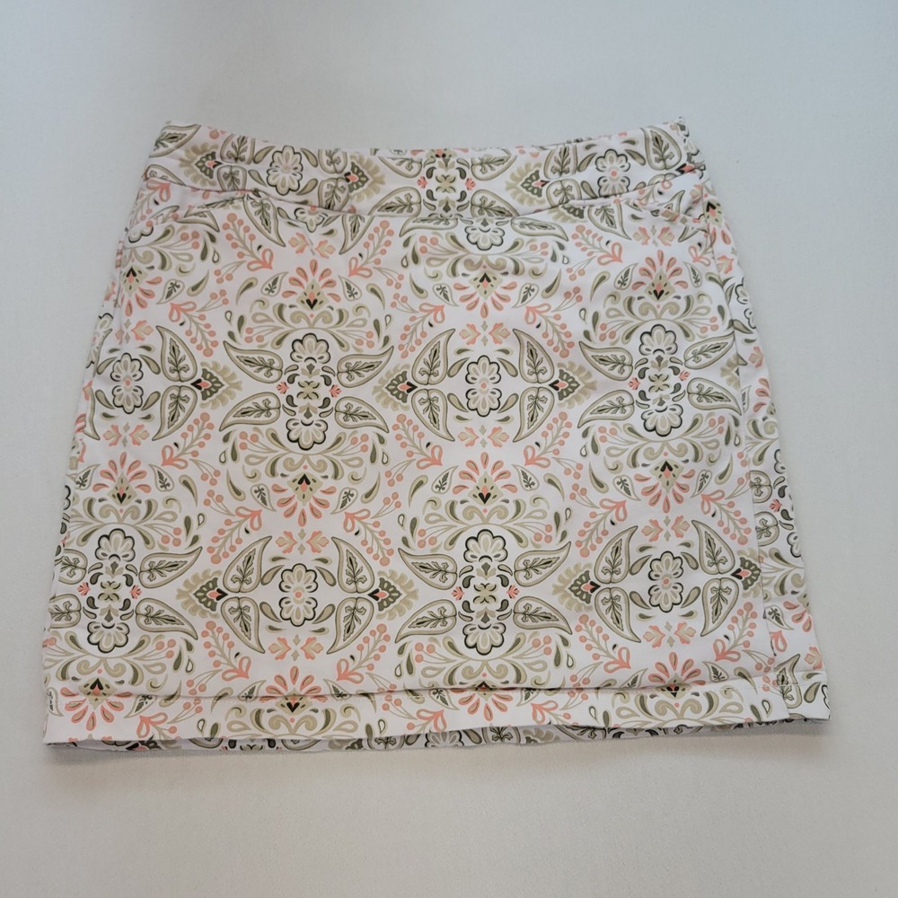 Croft & Barrow Skort Womens 8 White Floral Paisley Effortless Stretch Casual